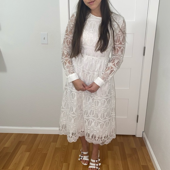 White Lace Midi Dress - Picture 4 of 6